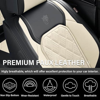 Coverado Car Seat Covers Full Set, Faux Leather Seat Covers for Car, Waterproof Car Seat Protectors 5 Seats, Automotive Seat Covers Universal Fit for Most Cars SUV Trucks- Black&White