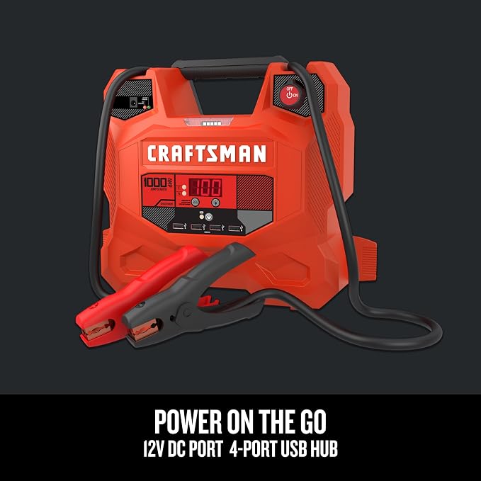 CRAFTSMAN 1000A Car Battery Jump Starter and Portable Power Station, 3-in-1 Solution, 12V DC and 2.4A USB Charging, for 12V Automotive, Marine, and Power Sport Batteries, CMXCESM281