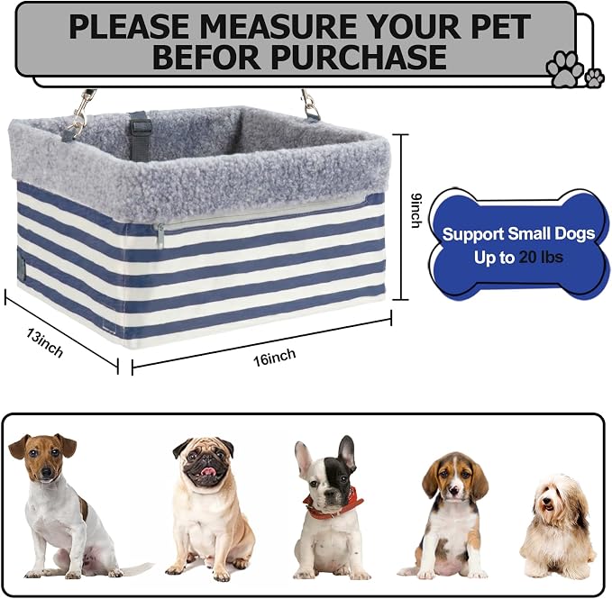 Dog Car Seats for Small Dogs, Upgrade Dog Booster Seat with Metal Frame Construction with Double-Layer Oxford, Perfect for Small Pets up to 20lbs