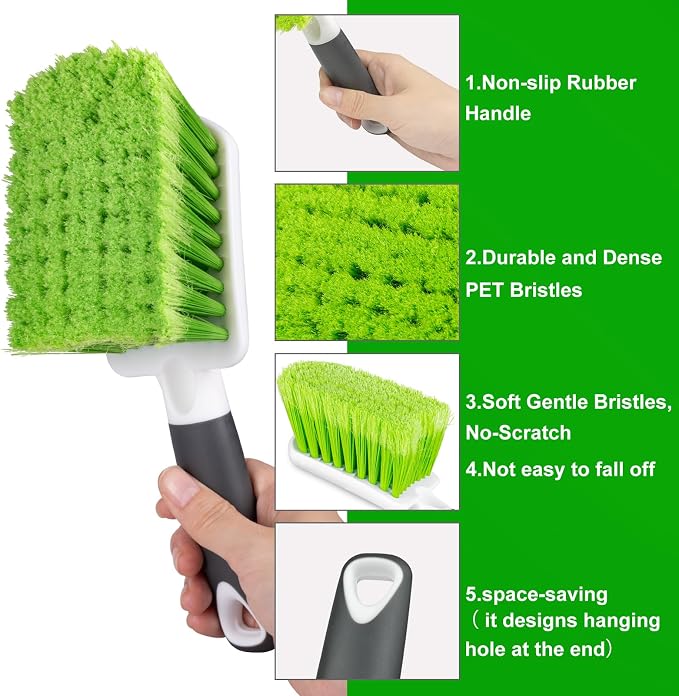 2 Pack Car Wash Brush, Tire Brush for Cleaning Tires, Soft & Stiff Bristle Wheel Cleaner, Car Cleaning Supplies for Wheels, Rims, Carpet, Truck, SUV, Moto, RV, Motorcycle