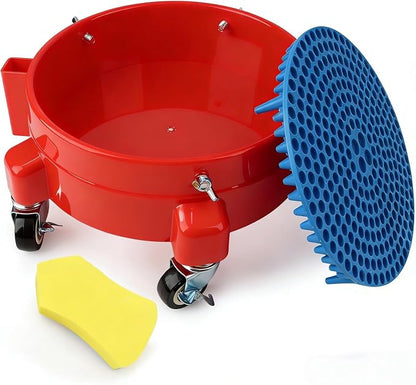 Bucket Dolly 5 Gallon with Wheels,360°Rolling Car Wash Buckets Dolly for 2.5 to 5 Gallon Buckets with Bucket Insert,Cleaning Brush,Supports Up to 300 lbs