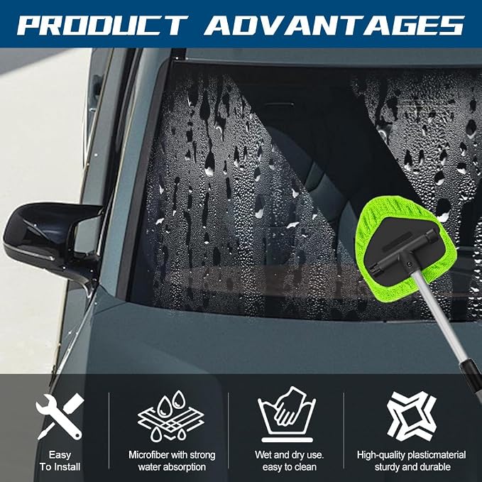 Car Wash Brush with Long Handle, Windshield Cleaning Tool, Car Washing Mop Kit Mitt Sponge Car Cleaning Supplies Kit, Microfiber Towel Gloves Universal for Cars RV SUV Truck Office (Green)
