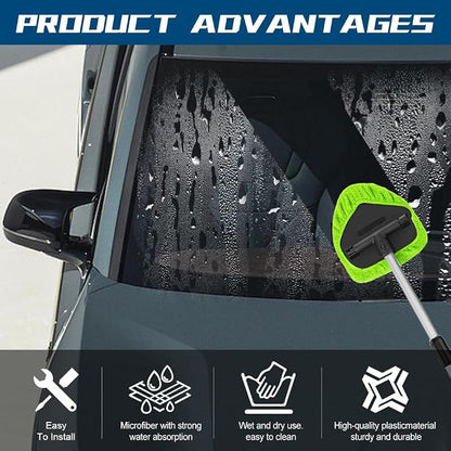 Car Wash Brush with Long Handle, Windshield Cleaning Tool, Car Washing Mop Kit Mitt Sponge Car Cleaning Supplies Kit, Microfiber Towel Gloves Universal for Cars RV SUV Truck Office (Green)