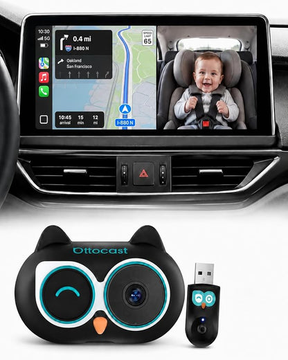 OTTOCAST Baby Car Camera 2026,Wireless CarPlay Adapter (No Android Support) | Display the Baby View on the Original Car Screen,Split Screen for Navigation & Baby Monitor,Wired CarPlay to Wireless