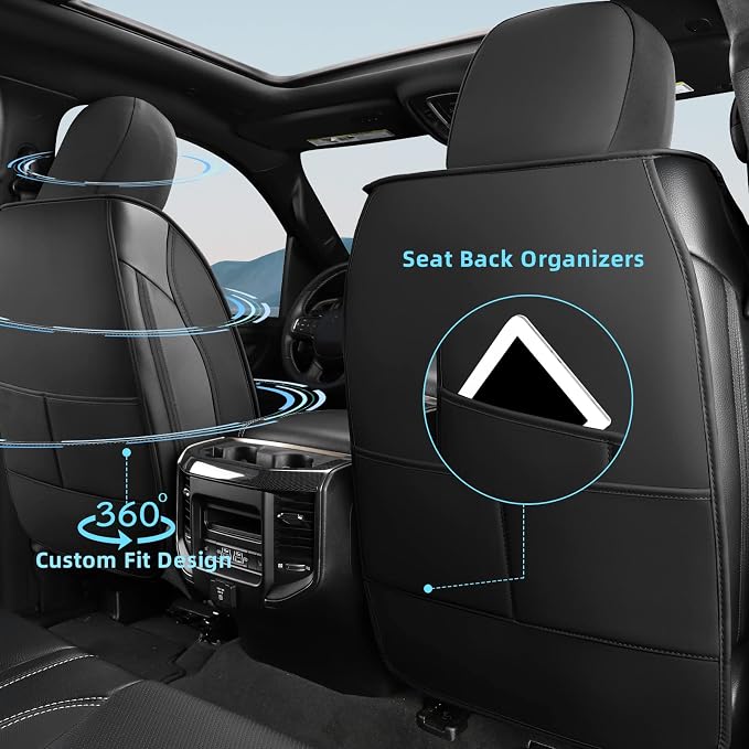 FREESOO Seat Covers for Dodge Ram 2019-2026 Ram 1500 Crew Quad Regular Cab 2011-2026 2500 3500 Mega Cab Bighorn Longhorn Laramie Tradesman, with Flat Bench, Black Red