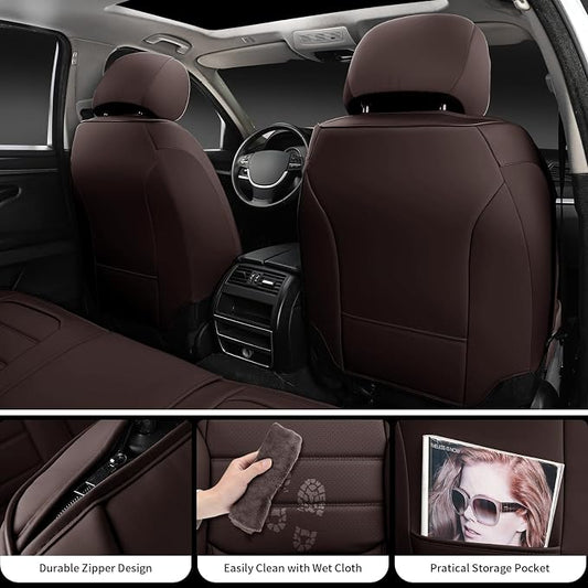 Car Seat Covers Front Seats, 2Pcs Universal Faux Leather Front Seat Covers for Cars, Waterproof Automotive Seat Covers Breathable Seat Cover for Most Sedans, Trucks, SUV (Brown)