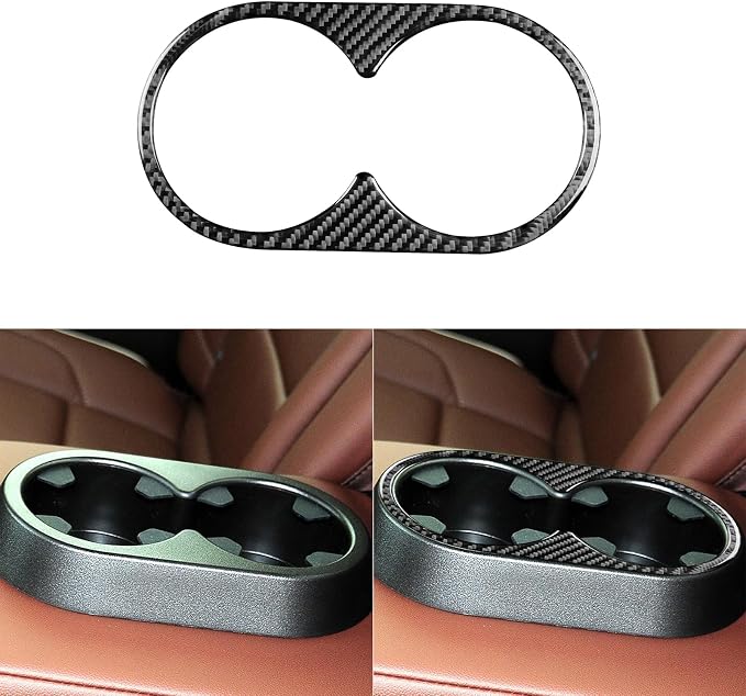 Real Premium Carbon Fiber Fit for Chevy Silverado/GMC Sierra 1500 2014-2018 for 2500/3500HD 2015-2019 Car Rear Center armrest Cup Holder Panel Trim Decals Sticker Auto Interior Accessories Cover Black