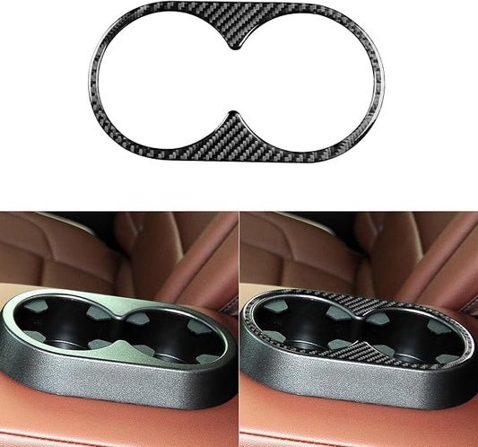 Real Premium Carbon Fiber Fit for Chevy Silverado/GMC Sierra 1500 2014-2018 for 2500/3500HD 2015-2019 Car Rear Center armrest Cup Holder Panel Trim Decals Sticker Auto Interior Accessories Cover Black