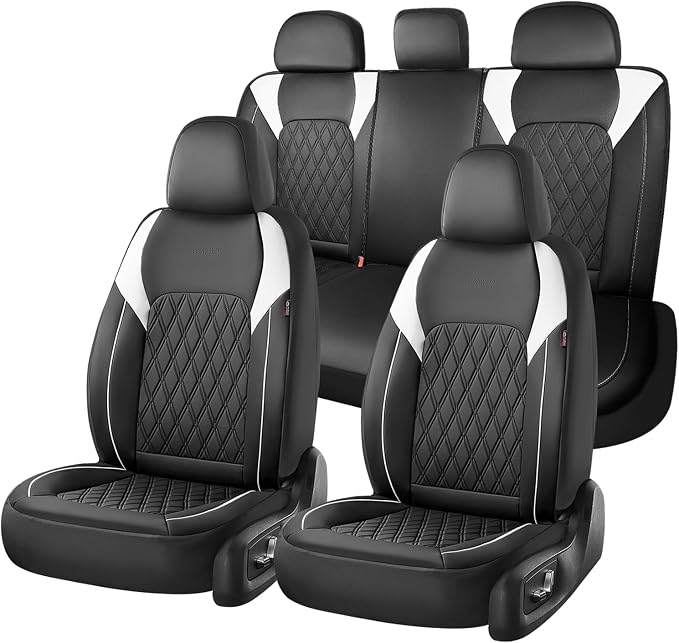 Coverado Automotive Seat Covers, Car Seat Covers Full Set, Car Seat Cover, Waterproof Seat Covers, Car Seat Protector Car Seat Cushion Interior Truck Accessories Universal Fit Most Cars, Black&White