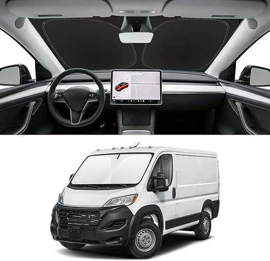 Custom Fit Windshield Sun Shade for 2014-2024 2025 2026 Dodge Ram ProMaster Accessories Full Size Cargo Van Chassis Cab Cutaway Front Window Sun Shade, Easy Fold & Store Keep Your Car Cooler