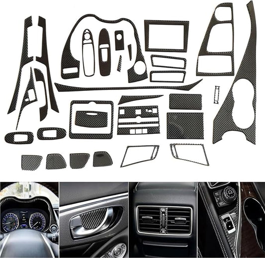 NLQR 31Pcs Real Carbon Fiber Interior Trim Kits, Carbon Fiber Kits Interior Trim Cover Fit for Infiniti Q50 2014-2024 for Q60 2017-2022 Interior Decor Sticker