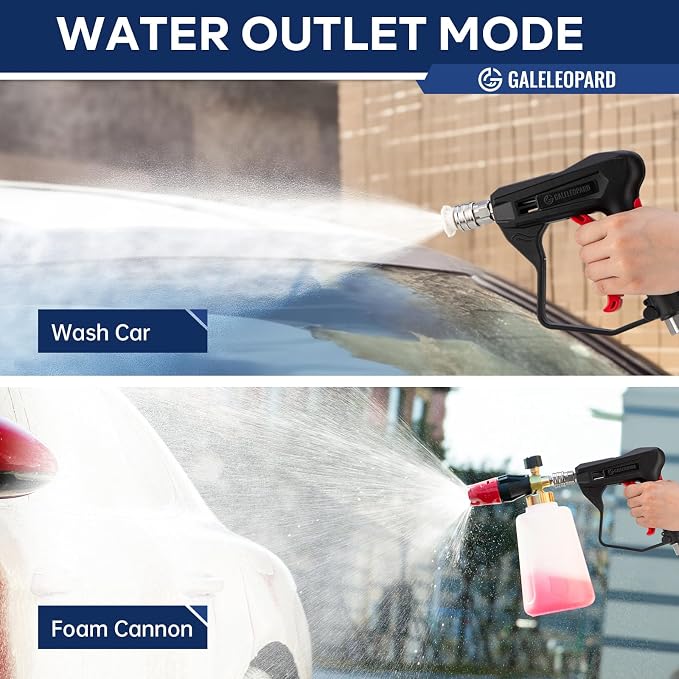 Short Pressure Washer Gun with 1/4" Quick Connector, 4350 PSI High Pressure Washer Gun with 5 Spray Nozzle Tips, 3/8'' Male Plug and M22-14/15mm Fittings, Power Washer Gun Compatible with Foam Cannon