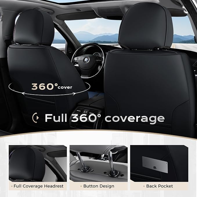 Coverado Car Seat Covers Front, Seat Covers for Cars, Waterproof 2-Pack Car Seat Cushions, Leather Carseat Seat Protectors, Universal Seat Covers Fit for Most Sedans SUV Pick-up Trucks(Black&Blue)