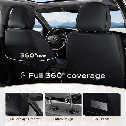 Coverado Car Seat Covers Front, Seat Covers for Cars, Waterproof 2-Pack Car Seat Cushions, Leather Carseat Seat Protectors, Universal Seat Covers Fit for Most Sedans SUV Pick-up Trucks(Black&Blue)