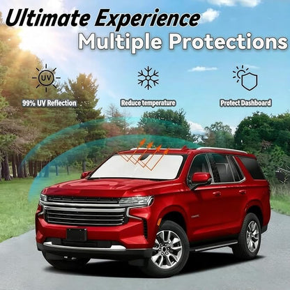 Windshield Sun Shade for Chevy Chevrolet Tahoe 2021-2025, Car Front Window Sunshade with 240T Sun Visor Protector Blocks UV Rays Heat Sun Shield Accessories