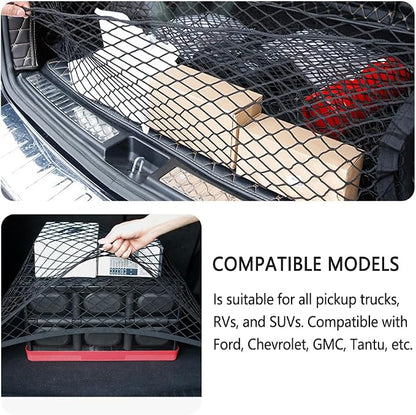 43.3" x 15.7" Truck Bed Organizer,Elastic Shrink Truck Cargo Net with 4 Metal Hooks Keep Truck Interior Tidy,Truck Bed Storage Hold Many Items Compatible with Chevrolet,Ford,GMC (L 43.3"x15.7")