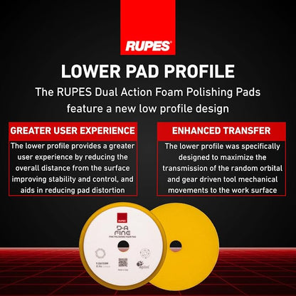 RUPES 9.DA150M Pack of 48 Yellow D-A Fine Finishing Foam Pads 150mm | Ideal for Paint Correction & Gloss Enhancement | Moderate to Fine Defect Removal | Compatible with 5" Backing Plate