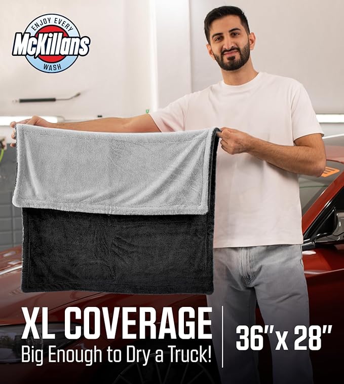 McKillans® Extra Large Dual-Color Car Drying Towel XL - Edgeless & Ultra Soft & Absorbent - 36" x 28" - 1200 GSM Twisted Loop Microfiber Towel for Cars - Drying Towel Car Detailing - Car Wash Towels