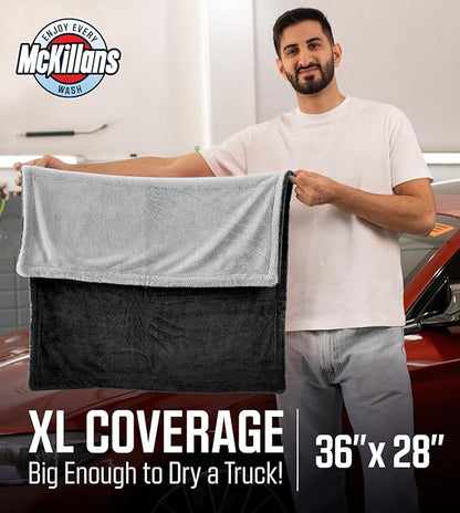 McKillans® Extra Large Dual-Color Car Drying Towel XL - Edgeless & Ultra Soft & Absorbent - 36" x 28" - 1200 GSM Twisted Loop Microfiber Towel for Cars - Drying Towel Car Detailing - Car Wash Towels