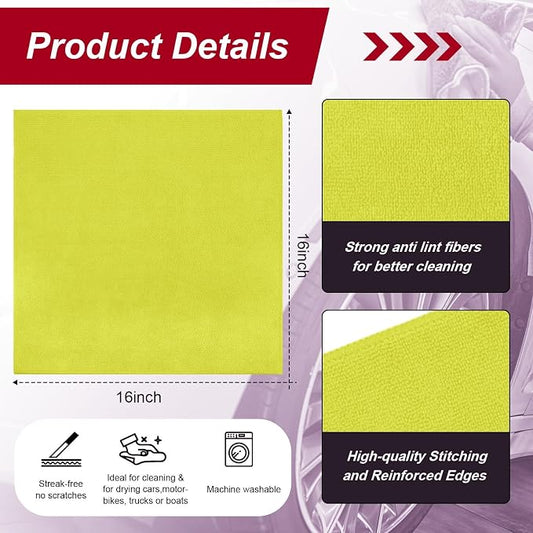 Oudain 200 Pcs Microfiber Cleaning Cloth 16x16 Inch Microfiber Towels for Car Ultra Absorbent Cleaning Rags Reusable Lint Free Streak Free Detailing Towel for Car Washing Drying Dusting (Yellow)