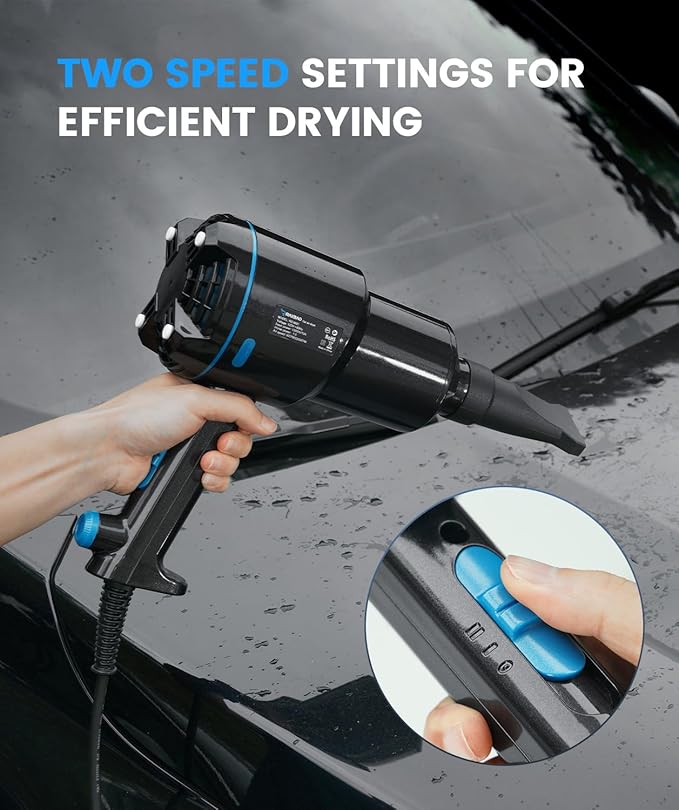 Air Cannon Car Dryer Blower -1300W Filtered Car Blower for Drying, 22000FPM / 90CFM Air Dryers, Blowers & Blades for Car Detailing, Washing, Cord 5M/16.4Ft Blower for Boat RV Motorcycle