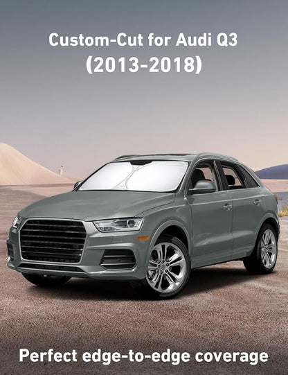 EcoNour Windshield Sunshade Compatible for Audi Q3 2013-2016 2017 2018, Sun Visor for Front Windshield & Window Sun Shade Cover, UV Heat Blocker & Protector, Car Accessories