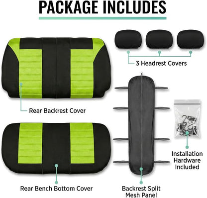 FH Group Automotive Car Seat Covers Rear Set Premium 3D Air Mesh Seat Covers, Airbag Compatible and Split Bench Cover Universal Fit Interior Accessories for Cars Trucks and SUVs - Green