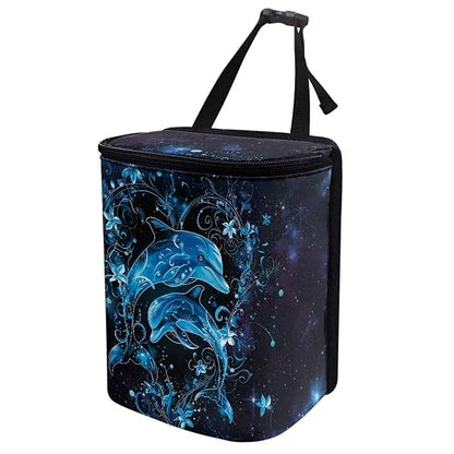 Talayituse Galaxy Dolphin Floral Print Car Trash Can Portable Auto Garbage Bin Multifunctional Vehicle Interior Accessories with Adjustable Straps Universal Fit Truck SUV Sedan