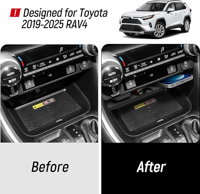 3PCS Center Console Organizer Compatible with Toyota 2019-2025 RAV4 Hybrid, Prime (PHEV) Accessories ABS Plastic & Silicone Material Center Console Liner Tray