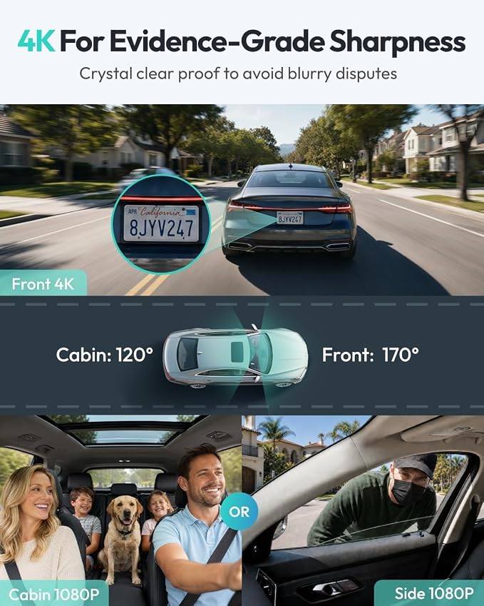 BOTSLAB 4K Dash Cam Front and Inside[2026 Upgraded],5.8G WiFi Dual Dash Camera for Car,HDR IR Night Vision,3.18”Touch Screen,GPS,G-Sensor,24/7 Parking Mode,Voice Control,Rideshare Uber Lyft(No SDcard)