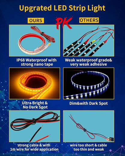 Amber Led Strip Lights,24inch 12V Interior Light Strip IP68 Waterproof Cuttable for Car Motorcycles Boat Golf Cart Truck Cargo Home Decoration with Strong Nano Tape(4PCS)