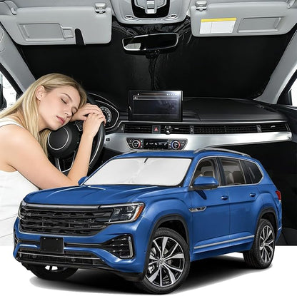 Windshield Sunshade for Volkswagen Atlas Cross Sport 2020-2026 Sun Shade Car Windshield Accessories Upgrade 4 Layers Blocks UV Rays Custom Fit Atlas Cross Sport 240T Keep Cool Foldable