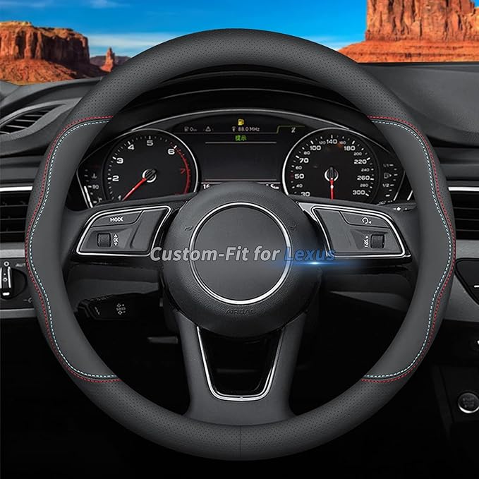 Custom-Fit for Lexus Steering Wheel Cover, Premium Leather Car Steering Wheel Cover with Logo, Non-Slip, Breathable, for Lexus Accessories (A-Style,for Lexus)