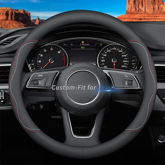 Custom-Fit for Lexus Steering Wheel Cover, Premium Leather Car Steering Wheel Cover with Logo, Non-Slip, Breathable, for Lexus Accessories (A-Style,for Lexus)