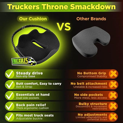 Medium Truck Seat Cushion for Truck Driver Seat Cushion - Upgraded Back Support, CertiPUR-US® Certified - Thick Memory Foam, Pain Relief for Hours of Driving, Trucker Approved Big Rig - Black