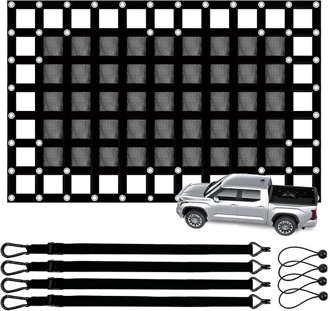 Tailgate Cargo Net,3' x 4.6'，Heavy Duty Cargo Net for Pickup Truck Bed,SUV, Cargo Nets with Cam Buckles & Elastic Ropes