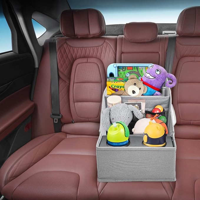 MULISOFT Car Seat Organizer- Backseat Car Organizer with 12 Storages Compartments and 2 Cup Holders, Organizers and Storage, Front Seat for Travel Kids,Pure Gray