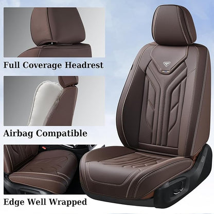 Coverado Car Seat Covers Full Set, Car Seat Protectors Leather Seat Covers for Cars, Automotive Seat Covers Car Accessories Universal Fit for Most Sedans SUV Pick-up Truck(Coffee)