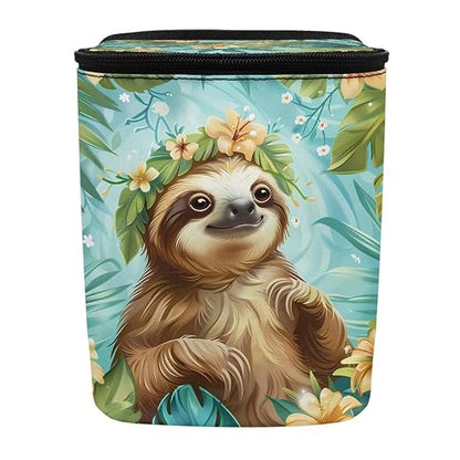 Talayituse Sloth Leaf Print Car Trash Can Portable Auto Garbage Bin Multifunctional Vehicle Interior Accessories with Adjustable Straps Universal Fit Truck SUV Sedan