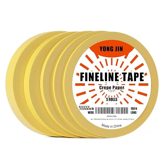 YONGJIN Multi-Size Pinstripe Tape, Fine Line Masking Tape Set for Automotive, DIY, Paint, Art (1/16", 1/8", 1/4", 1/2", 5/7")