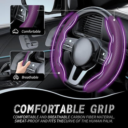WOCOCN 2pcs Car Steering Wheel Cover,Anti-Skid Carbon Fiber Steering Wheel Protector for Men Women,Multiple Color Options,Universal for Most Car Interiors Accessories (NewPurple)