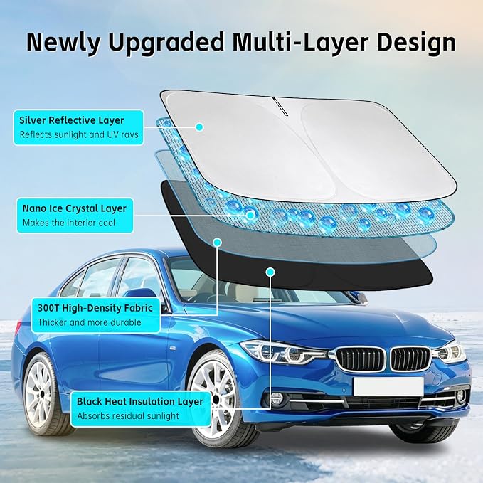 Windshield Sun Shade for BMW 3 Series 2006-2018 Sunshade 300T Windshield Cover Shield Protector Blocks UV Rays Custom Fit 3 Series Front Window Shade Windshield Accessories Keep Cool Foldable