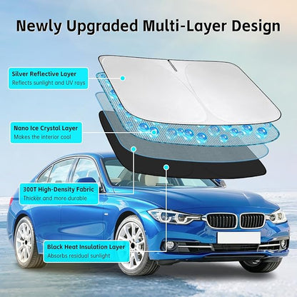 Windshield Sun Shade for BMW 3 Series 2006-2018 Sunshade 300T Windshield Cover Shield Protector Blocks UV Rays Custom Fit 3 Series Front Window Shade Windshield Accessories Keep Cool Foldable