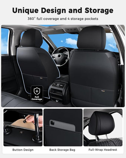 Huidasource Front Seat Covers, Luxury Nappa Leather Car Seat Covers Front Seats with Airbag, Lumbar Support, Cooling＆Heating, Seatbelt Buckles, Driver Seat Cover Fit for Most Cars SUV Trucks, Black