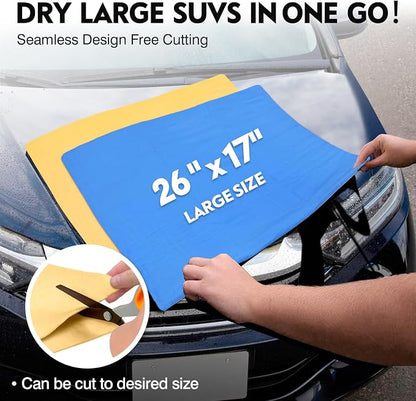 ARTIPOLY Premium Shammy Towel for Car Drying 2pk (26”x17”)-Super Absorbent Chamois Towel-Reusable shamies Towels for Cars, Bathroom,Pets, Dust Remove, No Spots/Streak/Scratch, Large, Yellow&Blue