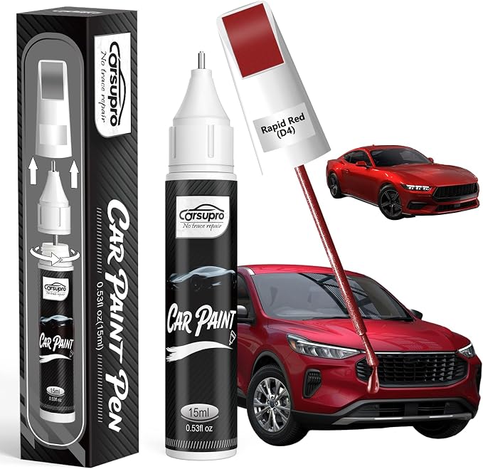 Rapid Red(D4) for Ford Touch Up Paint Pen, 2 in 1 Car Scratch Remover with Pen Tip and Brush, Precise Color Match for Car Paint Scratch Repair, Quickly and Easily Fix Chips and Nicks