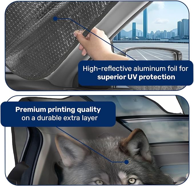 GENANY Wolf Windshield Cover for Car SUV Truck (55x30 Inches), Foldable Heat Shield, Shades for Front Windows, Protector Blocks UV, Car Decor