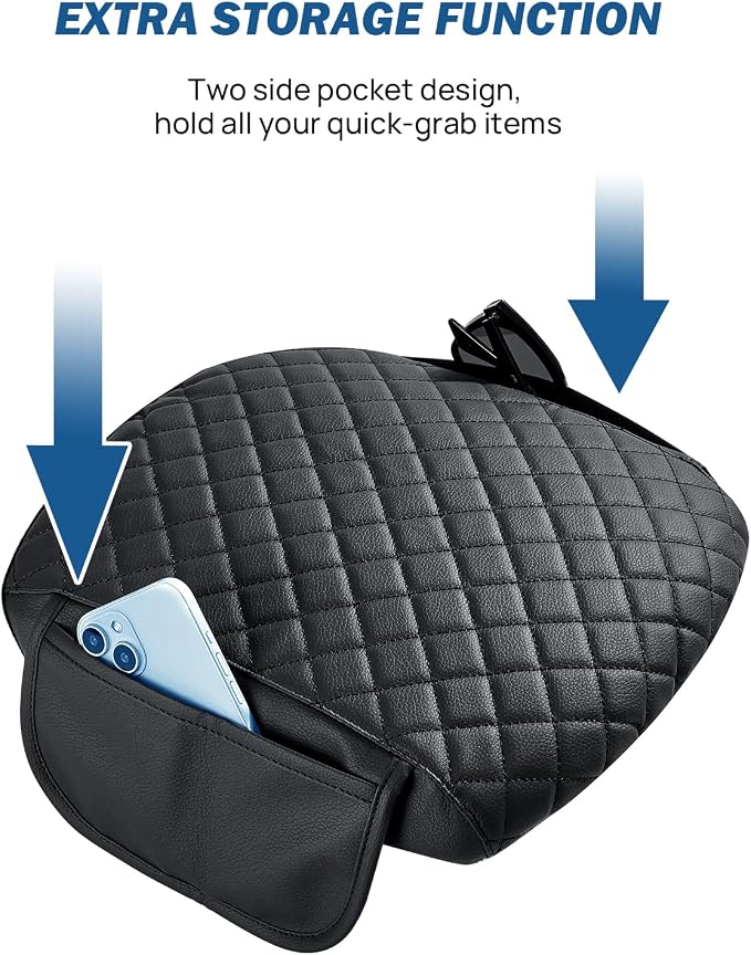 JOYTUTUS Center Console Cover Compatible with 2009-2015 Pilot, Leather Arm Rest Armrest Cover for Car, Durable Middle Console Cover Lid Replacement for Trucks, Easy to Install, Black, with 2 Pocket