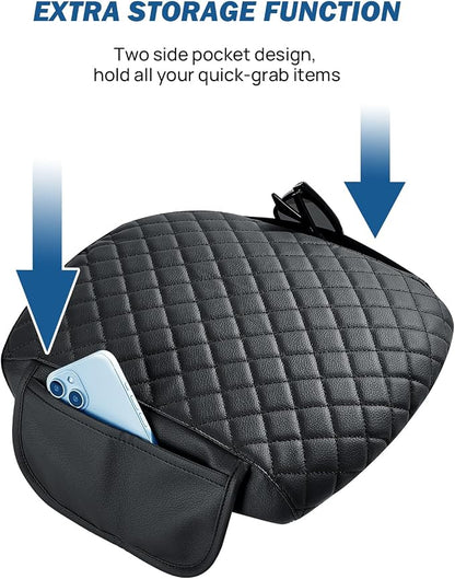 JOYTUTUS Center Console Cover Compatible with 2009-2015 Pilot, Leather Arm Rest Armrest Cover for Car, Durable Middle Console Cover Lid Replacement for Trucks, Easy to Install, Black, with 2 Pocket