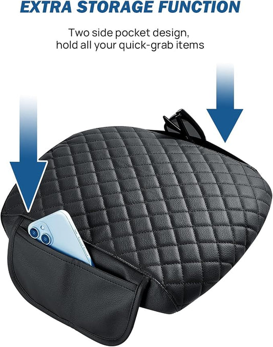 JOYTUTUS Center Console Cover Compatible with 2009-2015 Pilot, Leather Arm Rest Armrest Cover for Car, Durable Middle Console Cover Lid Replacement for Trucks, Easy to Install, Black, with 2 Pocket